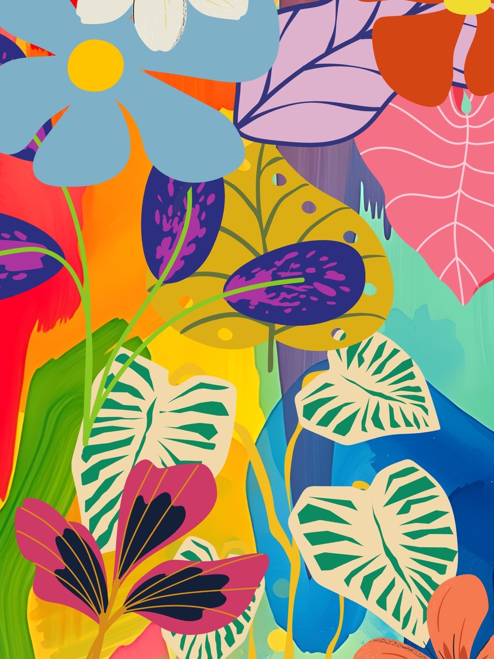Modern Tropical Floral Wall Art - Multicolor Botanical Print